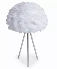 White Feather Tripod Table Lamp Chrome Legs